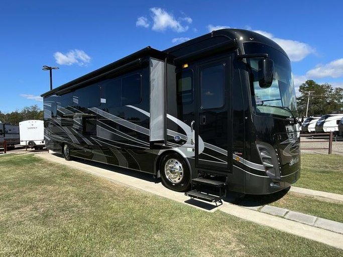 Class A motorhome park outside